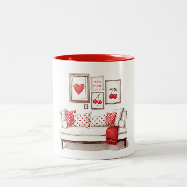 Red Heart Cherries Love Two-Tone Coffee Mug (Center)