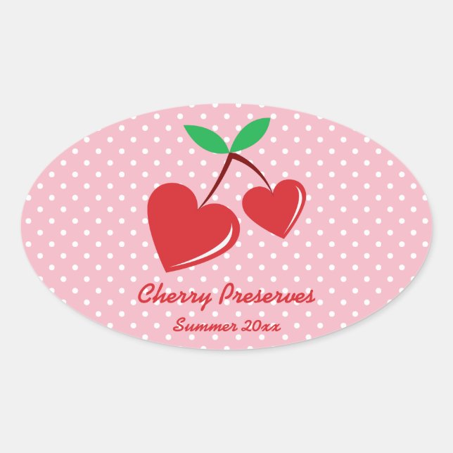 Red Heart Cherries Preserves Label White Polka Dot (Front)