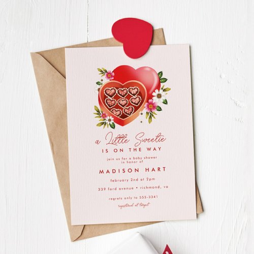 Red Heart Chocolate Valentines Day Baby Shower Invitation
