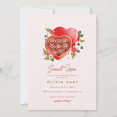 Red Heart Chocolate Valentines Day Bridal Shower Invitation