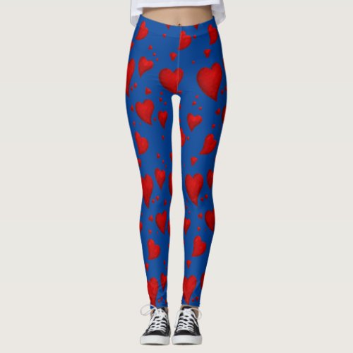 Red Heart Christmas Merry Xmas Welcome 2022 Blue Leggings