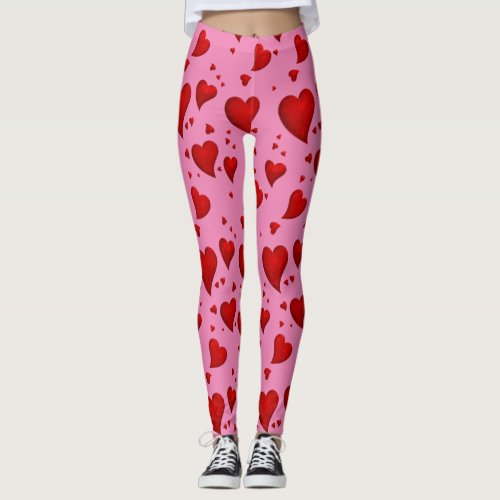 Red Heart Christmas Merry Xmas Welcome 2022 Pink Leggings
