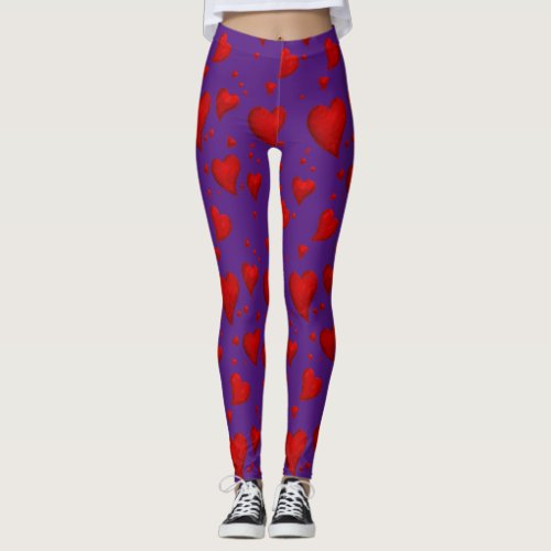 Red Heart Christmas Merry Xmas Welcome 2022 Purple Leggings