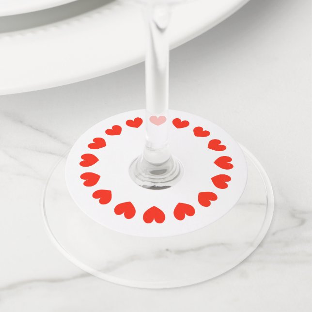 Red heart circle wine glass tags (Close Up)
