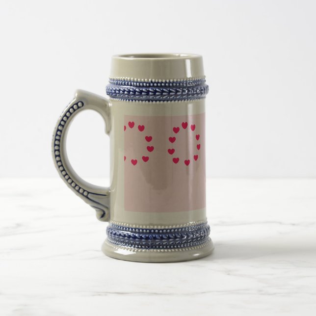 Red heart circles on pink beer stein (Left)