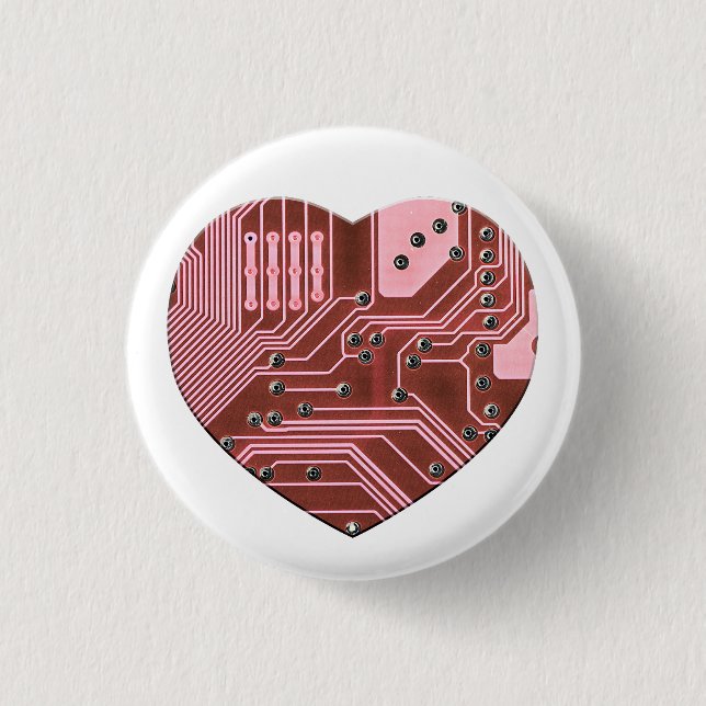 Red Heart Circuit Board Valentines Button (Front)