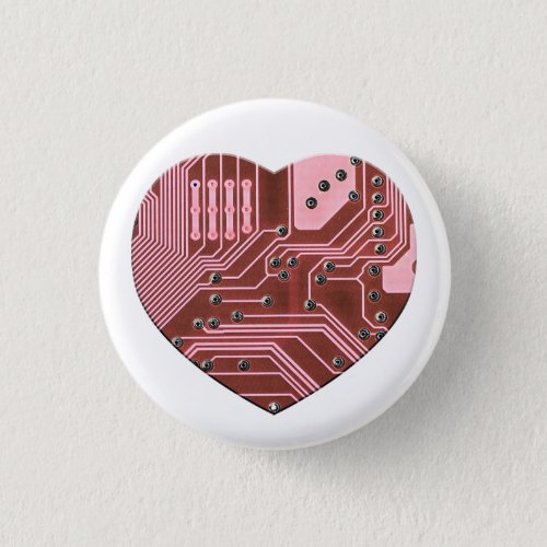 Red Heart Circuit Board Valentines Button