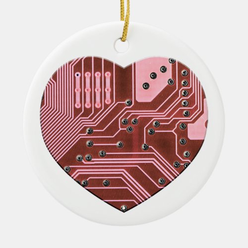 Red Heart Circuit Board Valentines Ceramic Ornament