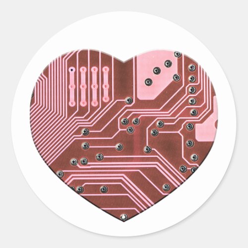 Red Heart Circuit Board Valentines Classic Round Sticker