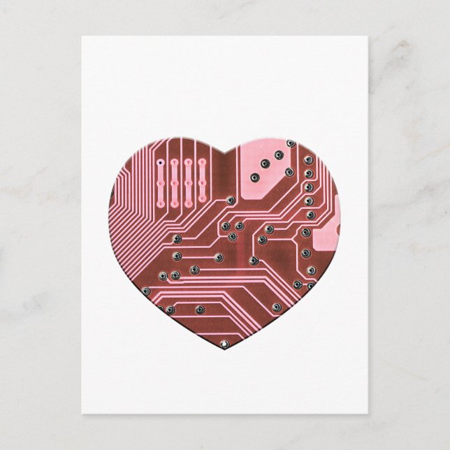 Red Heart Circuit Board Valentines Postcard (Front)