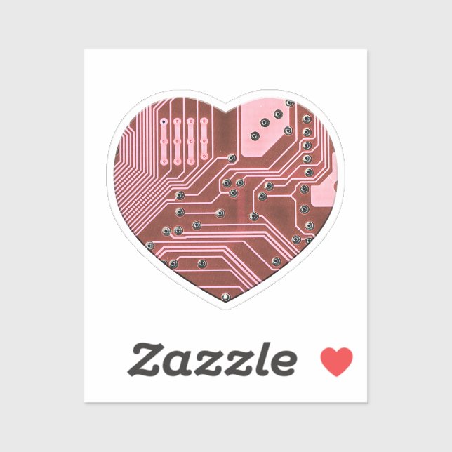 Red Heart Circuit Board Valentines Sticker (Sheet)