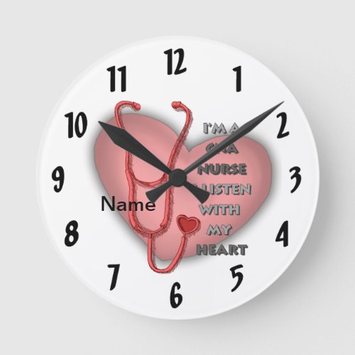 Red Heart CNA Nurse custom name Clock