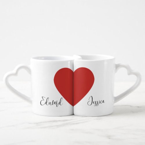 Red Heart Couple Names Lovely  Coffee Mug Set