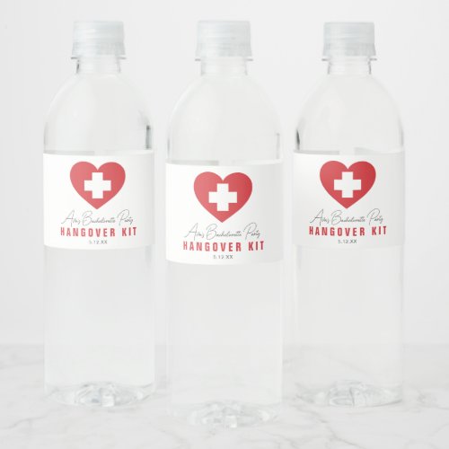 Red Heart Cross Hangover Kit Water Bottle Labels