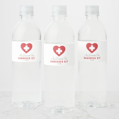 Red Heart Cross Hangover Kit Water Bottle Labels