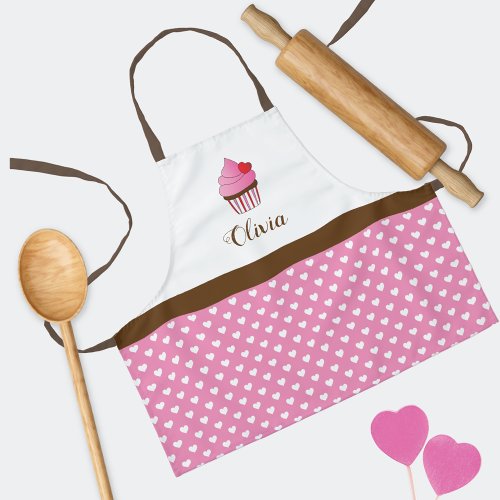 Red Heart Cupcake Monogram Apron