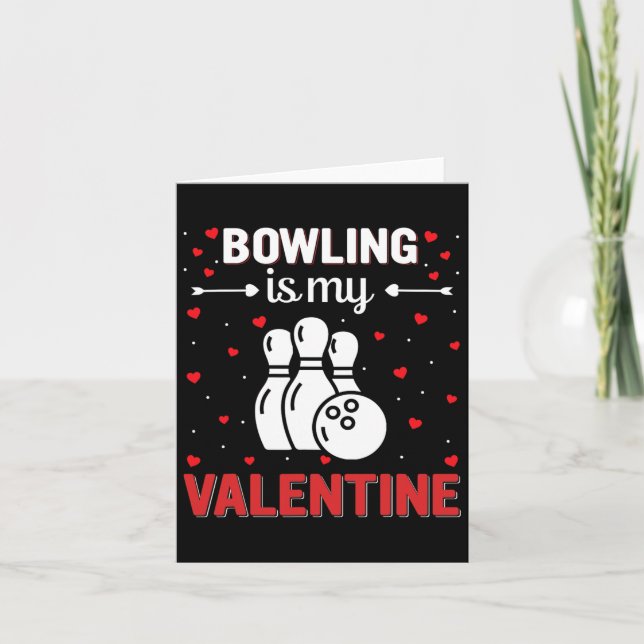 Red Heart Cupid Love Graphic Bowling Is My Valenti Card (Front)
