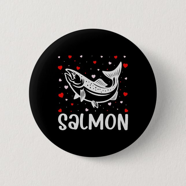 Red Heart Cupid Love Graphic Salmon Lover Valentin Button (Front)