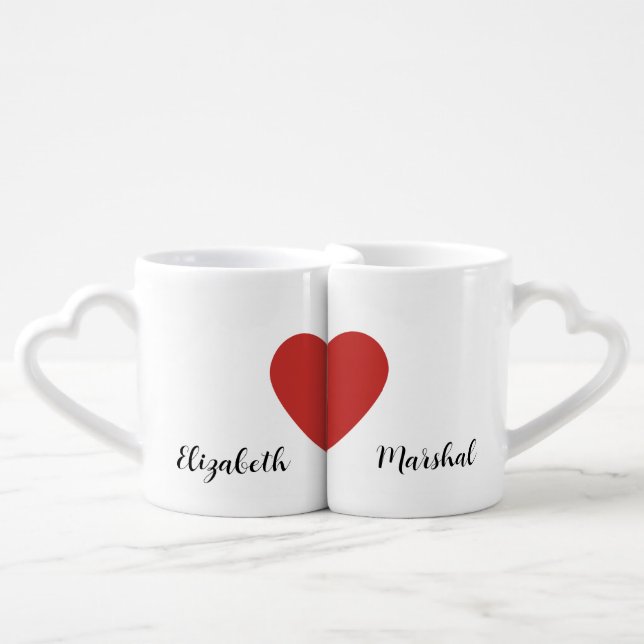 Red Heart Custom Couple Names Nesting Lovers' Mugs (Front Nesting)