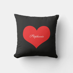 Red Heart Custom Name Monograms Gift Favor Black Outdoor Pillow