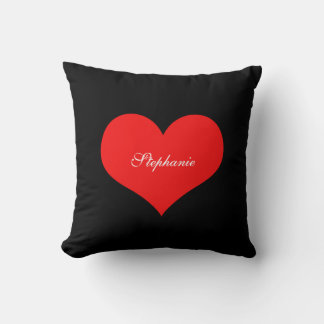Red Heart Custom Name Monograms Gift Favor Black Throw Pillow