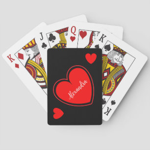 Red heart custom name on black poker cards