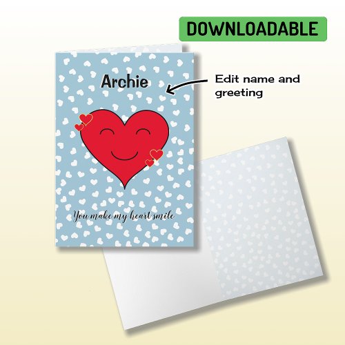 Red heart custom name romantic holiday card
