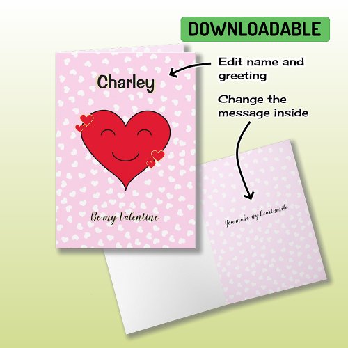 Red heart custom name romantic pink holiday card