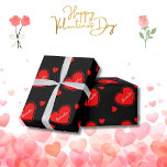 Red heart custom name wrapping paper<br><div class="desc">Cute Valentine's day love heart with custom name pattern.Elegant personalized wrapping paper with red hearts on black background</div>
