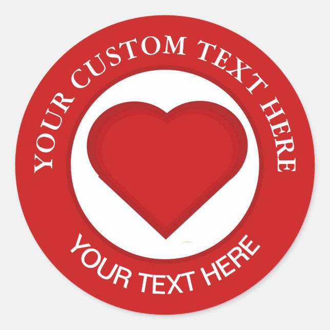 Red Heart Custom Text 3" Classic Round Sticker (Front)