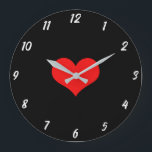 Red Heart Cute Custom Black Valentine's Day Large Clock<br><div class="desc">Printed with cute red heart design on black custom color background! Customize as you wish.</div>