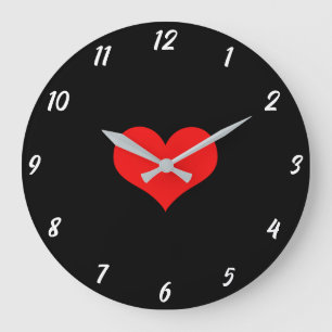 Red Heart Cute Custom Black Valentine's Day Large Clock