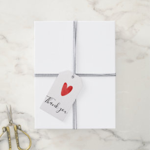Red Heart Cute Hand Drawn Thank You Favor Gift Tags
