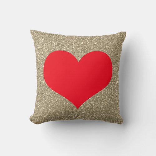 Red Heart Cute Valentines Day Gold Glitter Cute Throw Pillow