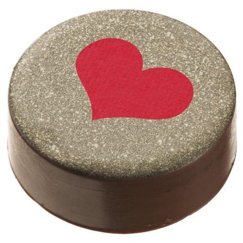 Red Heart Cute Valentines Day Rustic Gold Glitter Chocolate Covered Oreo