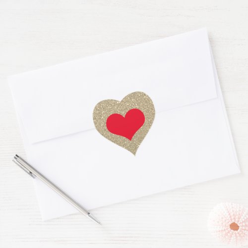 Red Heart Cute Valentines Day Rustic Gold Glitter Heart Sticker