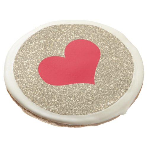 Red Heart Cute Valentines Day Rustic Gold Glitter Sugar Cookie