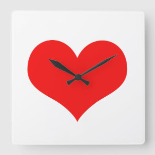 Red Heart Cute Valentine's Day White Custom Color Square Wall Clock