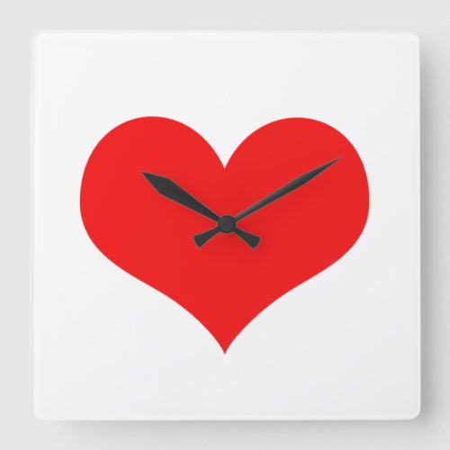 Red Heart Cute Valentines Day White Custom Color Square Wall Clock