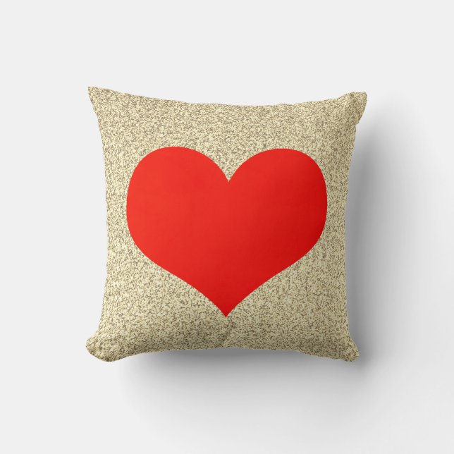 Red Heart Cute Weddings Gold Glittery Bright Cool Throw Pillow (Front)