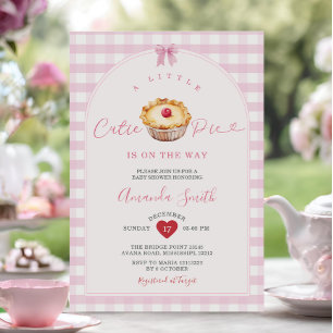 Red Heart Cutie Pie Pink Gingham Baby Shower Invitation