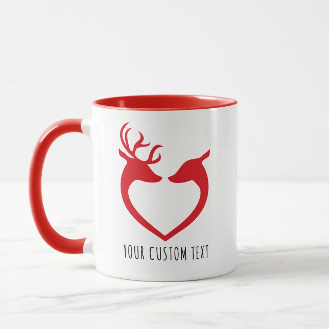 Red Heart Deer Couple Personalized Valentine's Day Mug (Left)