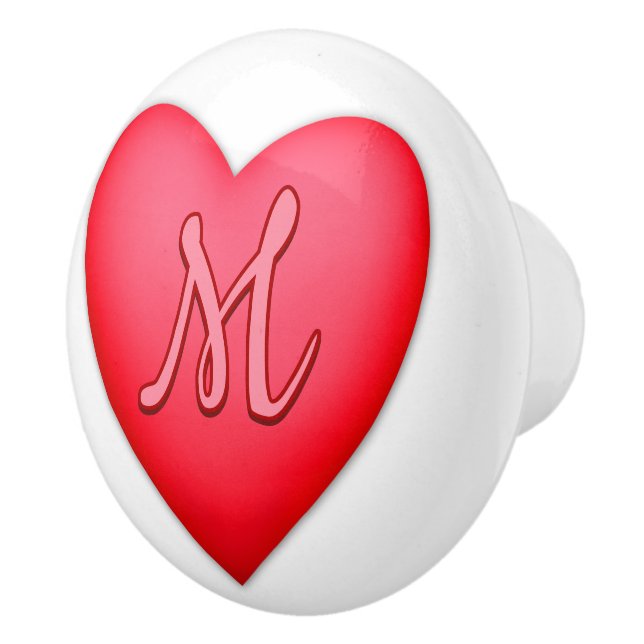 Red Heart Design Personalized Initial Ceramic Knob (Right)