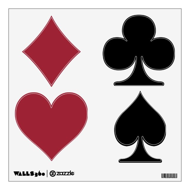 Red Heart Diamond Black Spade Club Card Game 12x12 Wall Decal (Front)