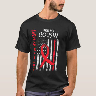 Red Heart Disease Awareness Flag Cousin Supporter T-Shirt