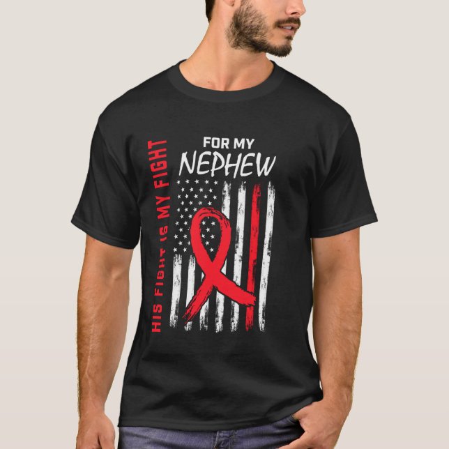 Red Heart Disease Awareness Flag Nephew Supporter  T-Shirt (Front)