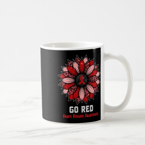 Red Heart Disease Awareness Month Ribbon Sunflower Coffee Mug