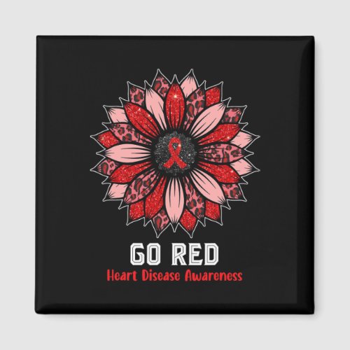 Red Heart Disease Awareness Month Ribbon Sunflower Magnet