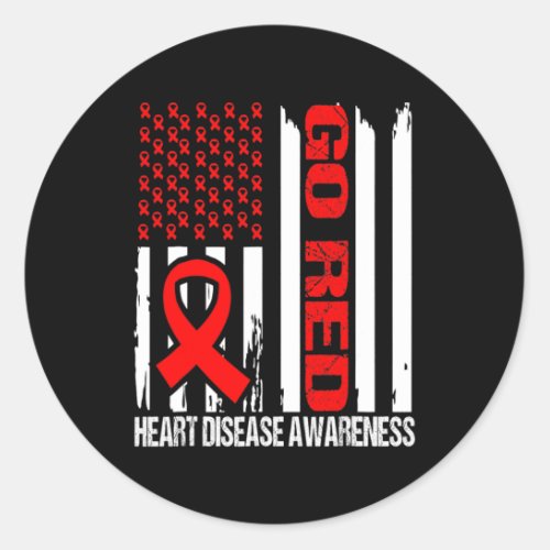 Red Heart Disease Awareness Red Ribbon Flag  Classic Round Sticker