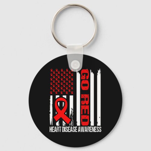 Red Heart Disease Awareness Red Ribbon Flag  Keychain